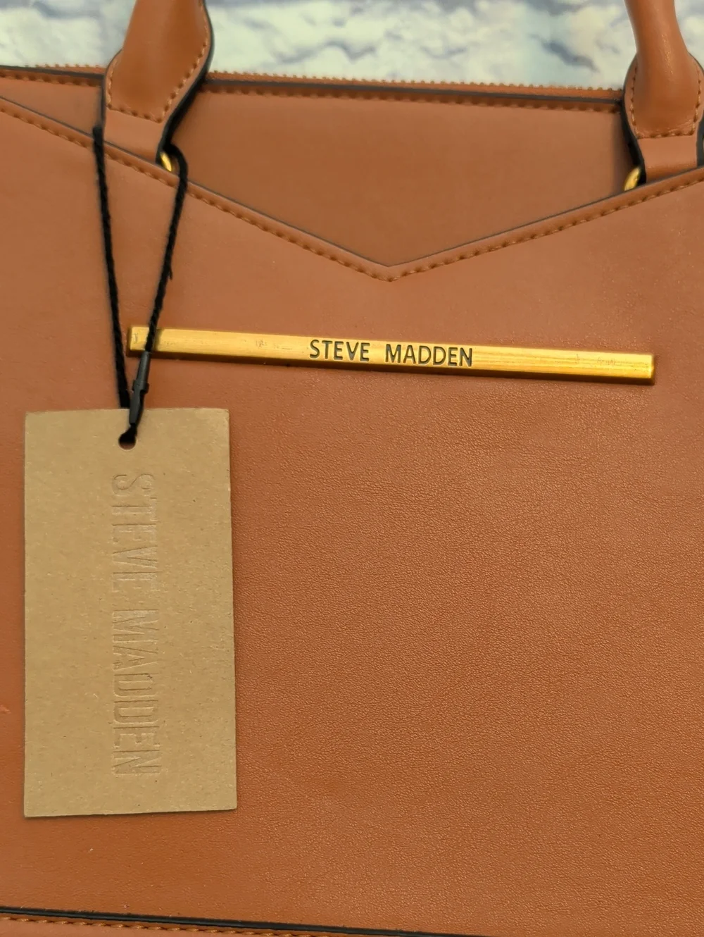 NWT Steve Madden Classic Cognac Whiskey Satchel with Gold Accents